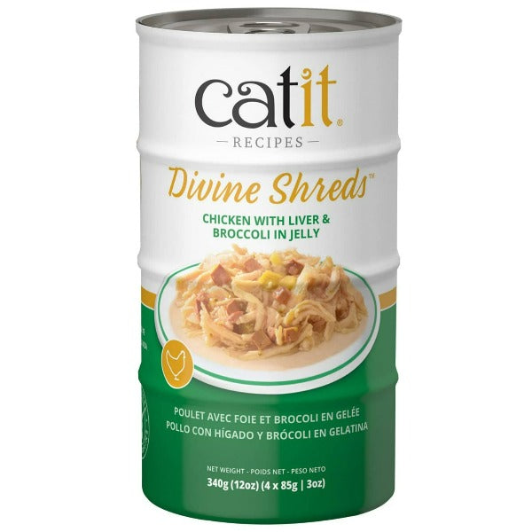 Catit Divine Shreds Chicken with Liver & Broccoli in Jelly Canned Cat Food Topper 4-Pack