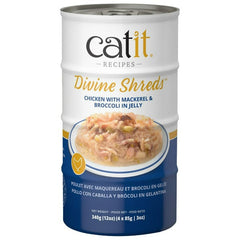 Catit Divine Shreds Chicken with Mackerel & Broccoli in Jelly Canned Cat Food Topper 4-Pack