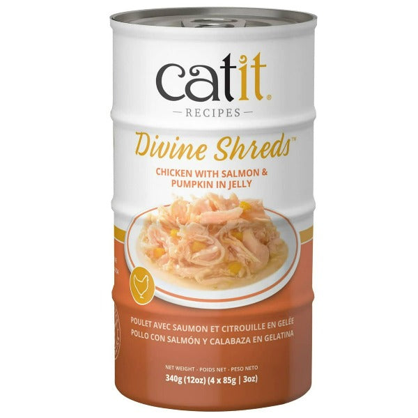 Catit Divine Shreds Chicken with Salmon & Pumpkin in Jelly Canned Cat Food Topper 4-Pack