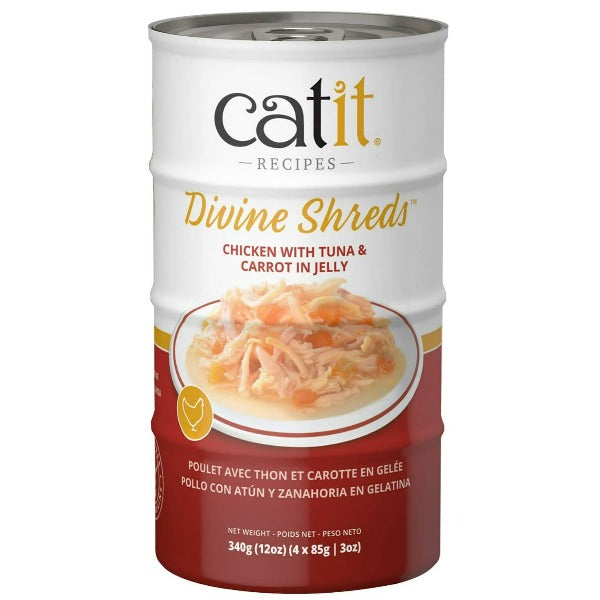 Catit Divine Shreds Chicken with Tuna & Carrot in Jelly Canned Cat Food Topper 4-Pack