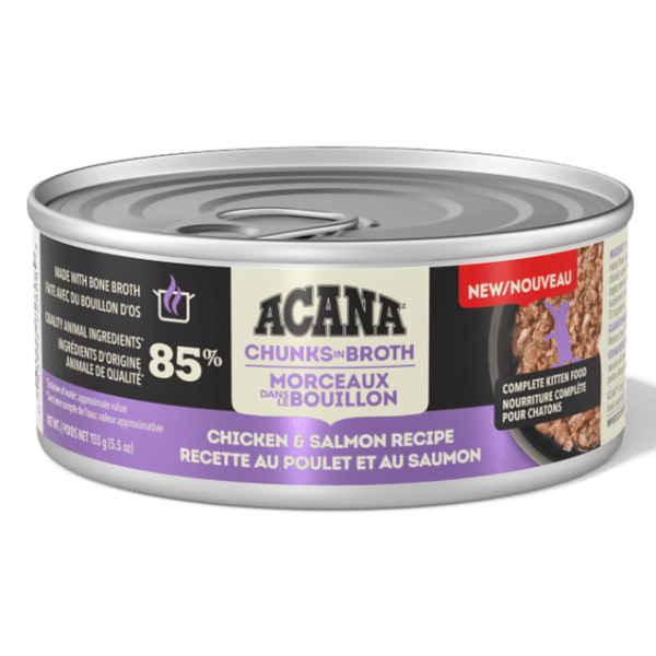ACANA Chunks in Broth Chicken & Salmon Kitten Recipe Canned Cat Food, 5.5oz