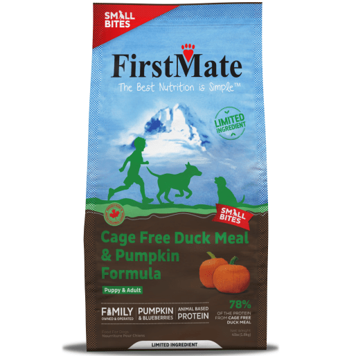 FirstMate LID Cage Free Duck Meal & Pumpkin Formula Small Bites Dry Dog Food, 4lb
