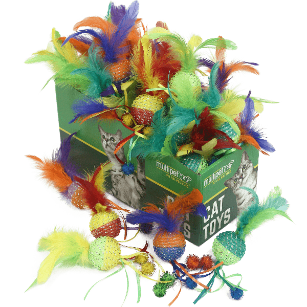 Multipet Mesh Ball with Feathers Cat Toy