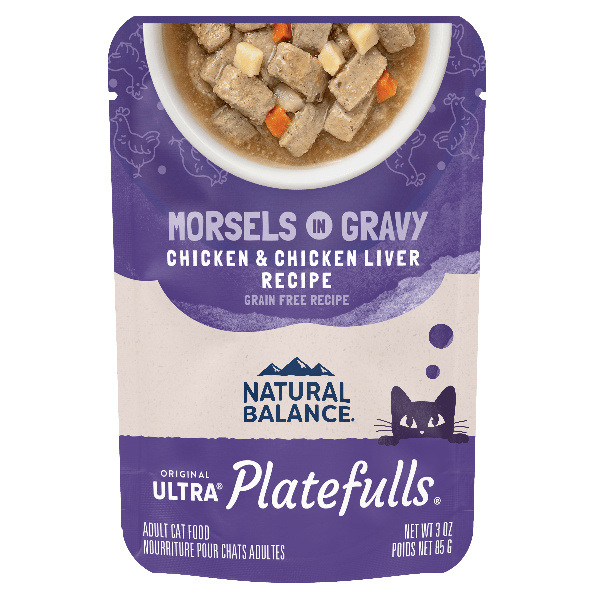 Natural Balance Platefulls Chicken & Chicken Liver Recipe Morsels in Gravy Cat Food Pouch
