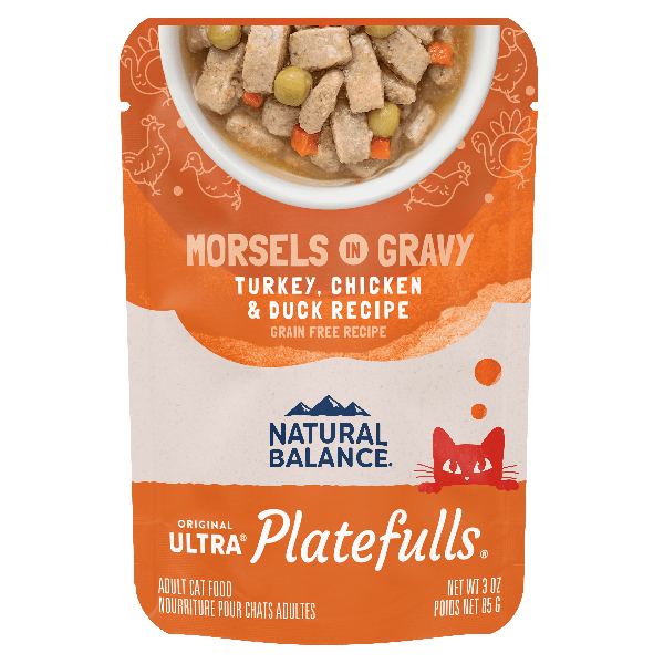 Natural Balance Platefulls Turkey, Chicken & Duck Recipe Morsels in Gravy Cat Food Pouch