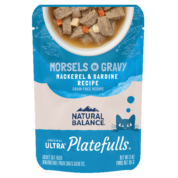 Natural Balance Platefulls Mackerel & Sardine Recipe Morsels in Gravy Cat Food Pouch