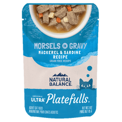 Natural Balance Platefulls Mackerel & Sardine Recipe Morsels in Gravy Cat Food Pouch