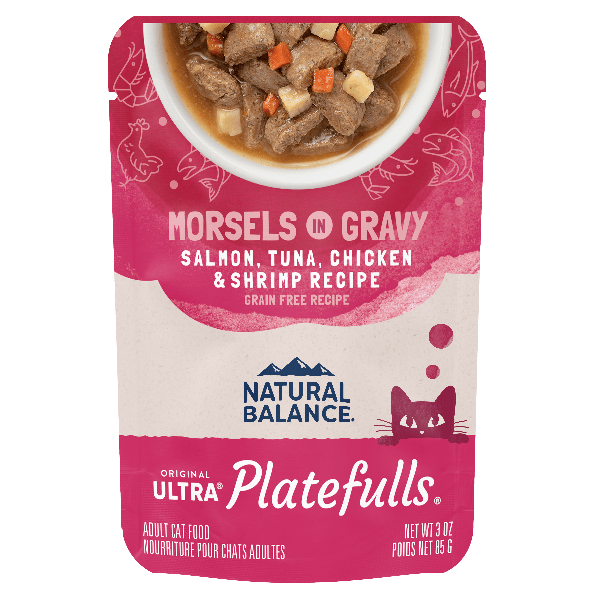 Natural Balance Platefulls Salmon, Tuna, Chicken & Shrimp Recipe Morsels in Gravy Cat Food Pouch