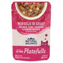 Natural Balance Platefulls Salmon, Tuna, Chicken & Shrimp Recipe Morsels in Gravy Cat Food Pouch