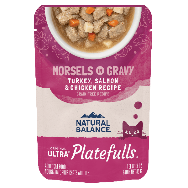 Natural Balance Platefulls Turkey, Salmon & Chicken Recipe Morsels in Gravy Soft Cat Food Pouch