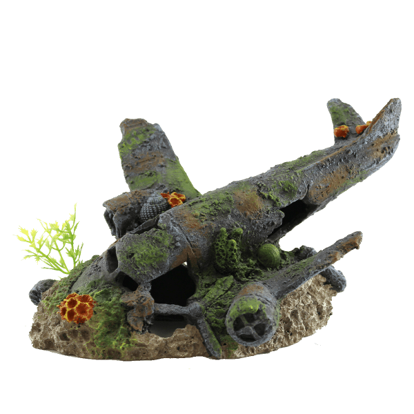 Fish Gear Sunken Plane Aquarium Ornament