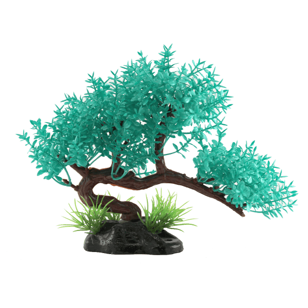 Fish Gear Teal Bonsai Tree Plastic Aquarium Plant